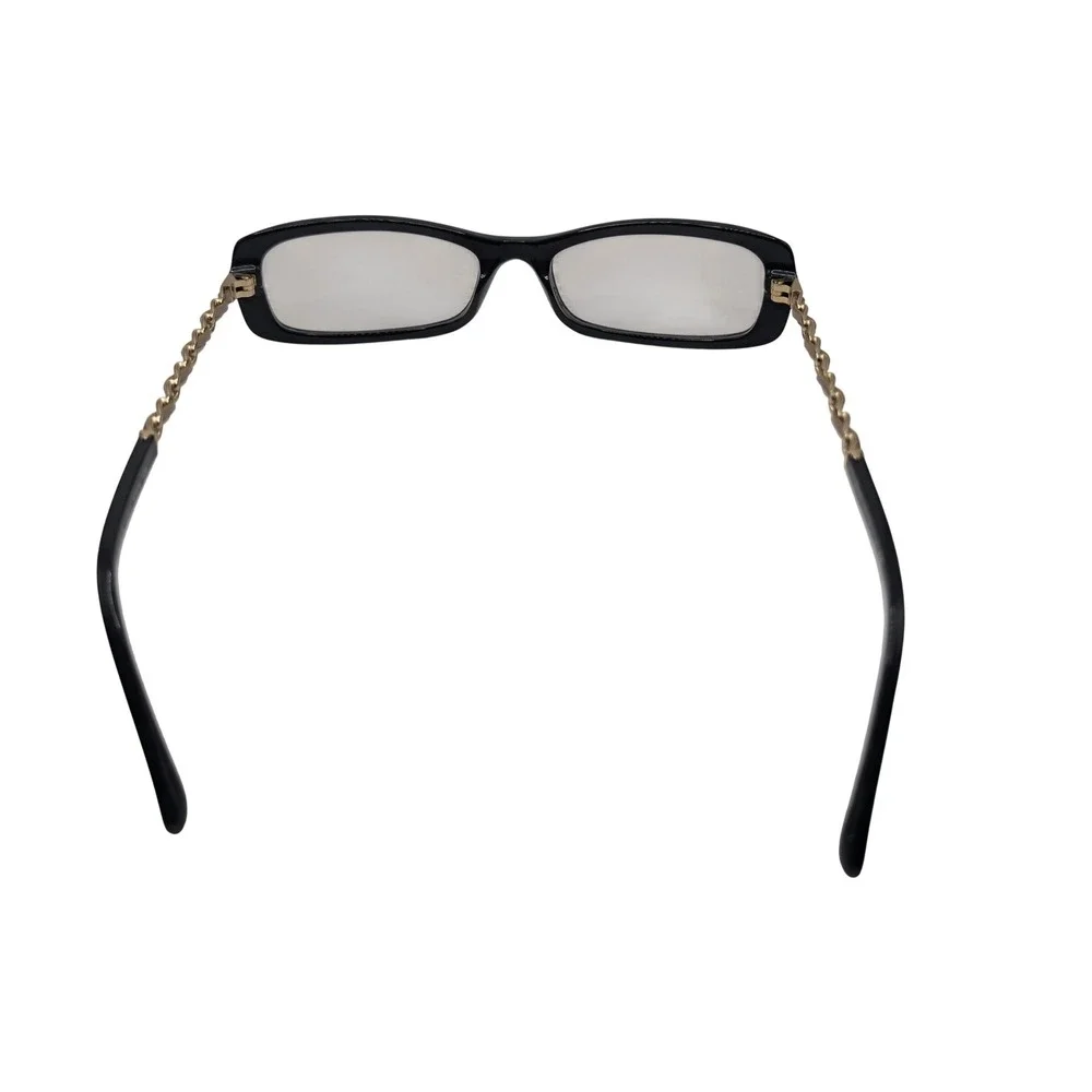 Chanel Eyeglass Frames Women 51-16 Black 3222-Q Chain Link Leather Gold CC Logo
